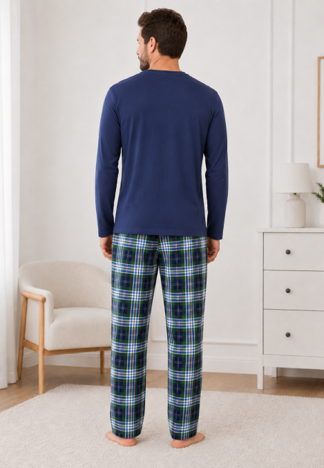 Pijama barbati Serena cu maneca lunga si pantalon lung-Bleumarim, Engros