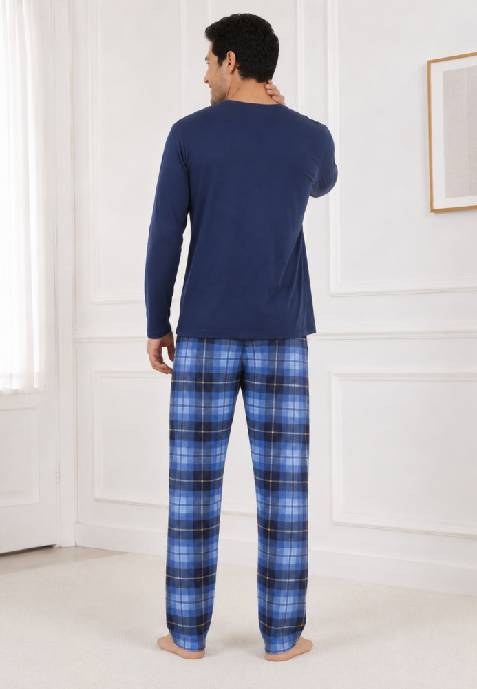Pijama barbati Serena cu maneca lunga si pantalon lung,Bleumarin,Engros