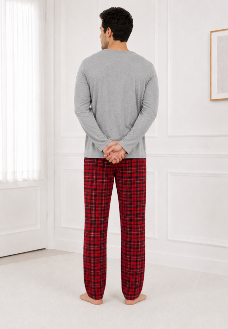 Pijama barbati Serena cu maneca lunga si pantalon lung- Gri,Engros