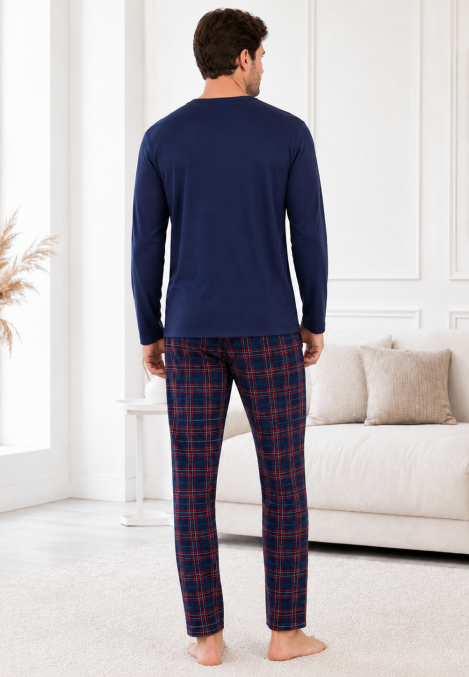 Pijama barbati Serena cu maneca lunga si pantalon lung-Bleumarin,Engros