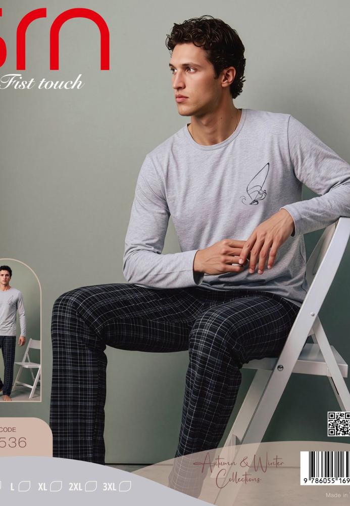 Pijama barbati Serena cu maneca lunga si pantalon lungi ,Engros