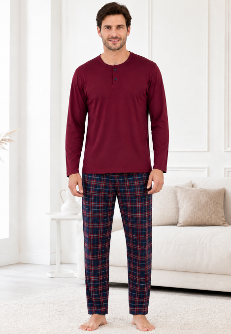 Pijama barbati Serena cu maneca lunga si pantalon lung-Bordo,Engros