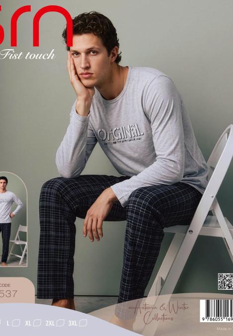 Pijama barbati Serena cu maneca lunga si pantalon lungi ,Engros