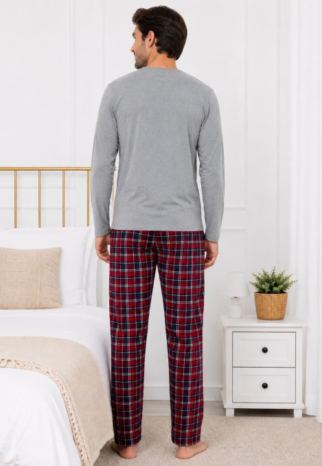 Pijama barbati Serena cu maneca lunga si pantalon lung-Gri,Engros