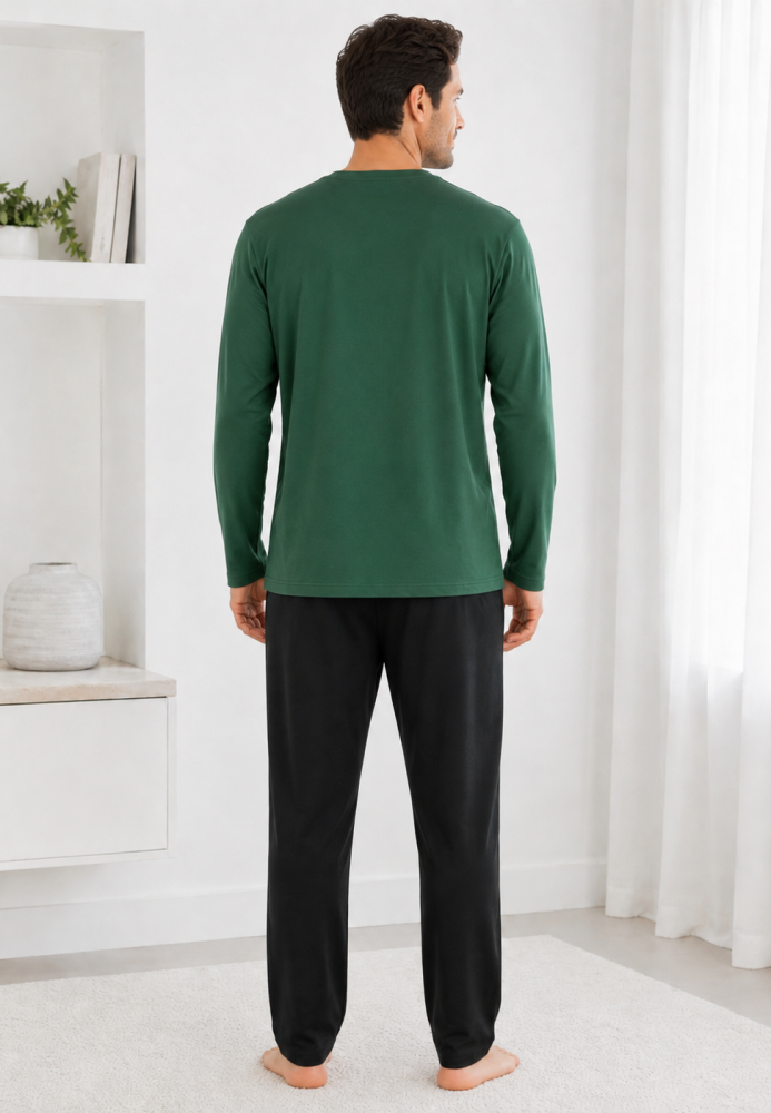 Pijama barbati Serena cu maneca lunga si pantalon lung-Verde,Engros