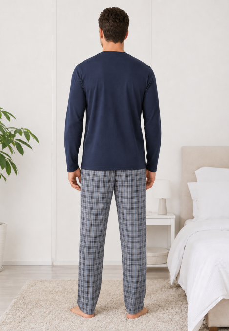 Pijama barbati Serena cu maneca lunga si pantalon lung -Bleumarin ,Engros