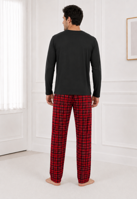 Pijama barbati Serena cu maneca lunga si pantalon lung- Negru,Engros