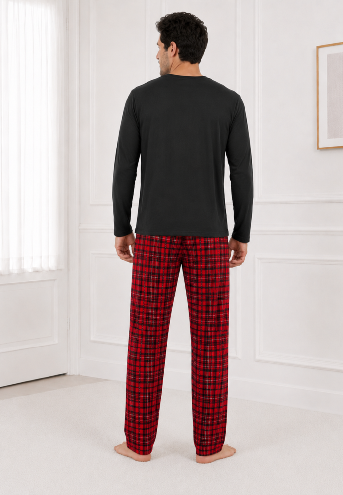 Pijama barbati Serena cu maneca lunga si pantalon lung- Negru,Engros
