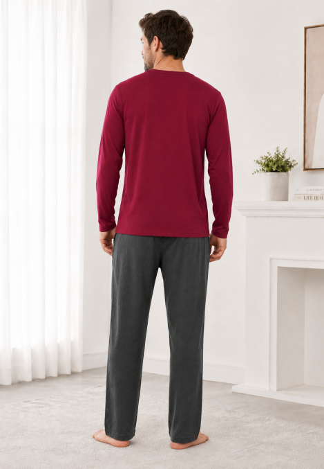 Pijama barbati Serena cu maneca lunga si pantalon lung- Bordo,Engros
