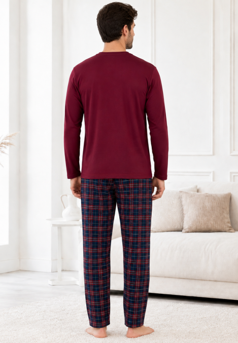 Pijama barbati Serena cu maneca lunga si pantalon lung-Bordo,Engros