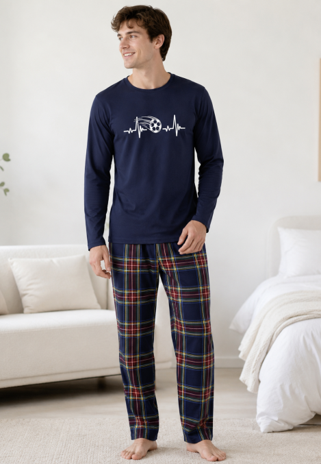 Pijama barbati Serena cu maneca lunga si pantalon lung-Bleumarin,Engros