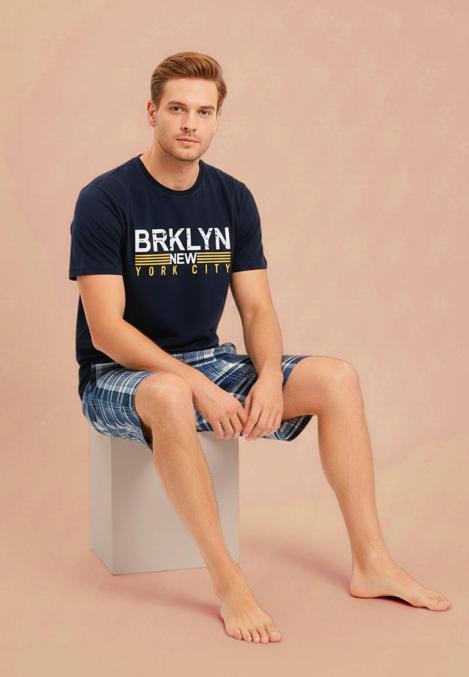 Pijama barbat Serena cu tricou si short,culoare bleumarin,Engros