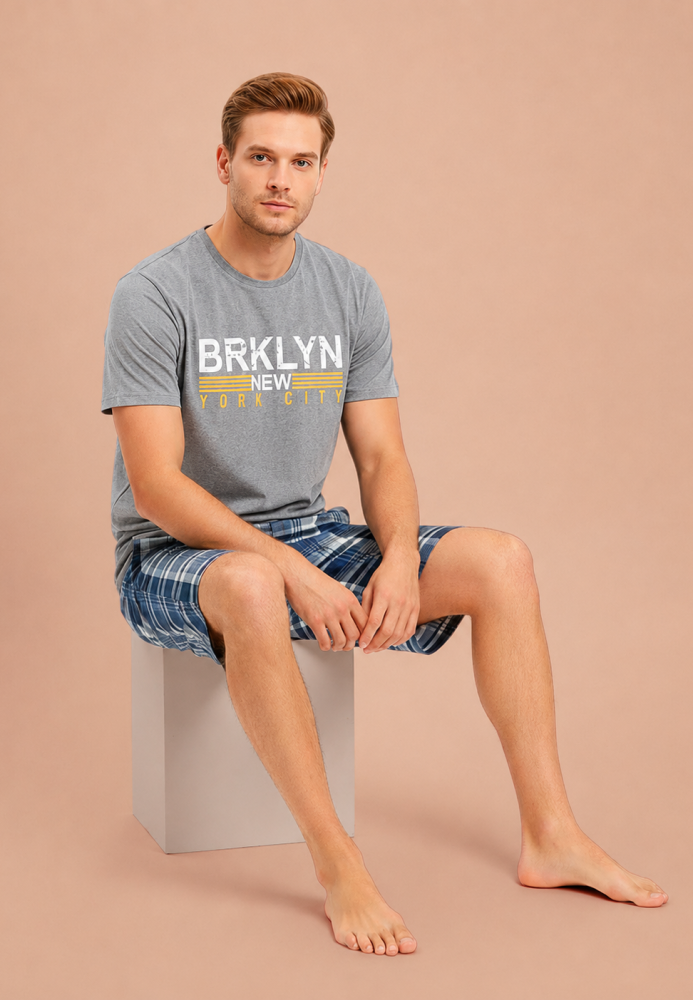 Pijama barbat Serena cu tricou si short,culoare gri,Engros