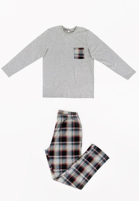 Pijama bărbați Freenight cu buzunar aplicat, mânecă lungă și pantaloni lungi, gri,Engros