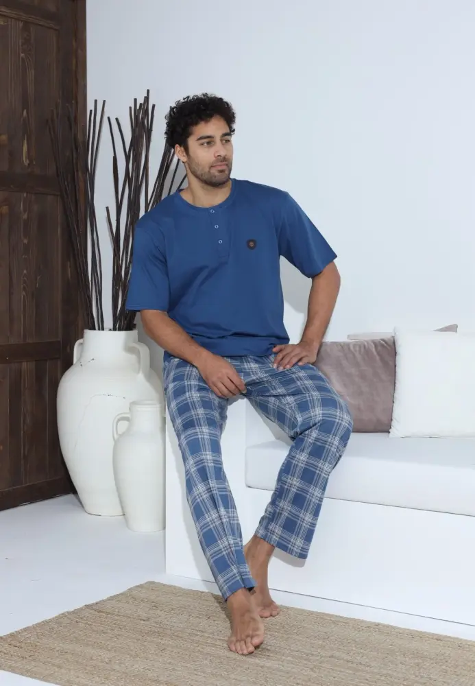 Pijama barbati ,maneca scurta si pantaloni lungi,En-gros