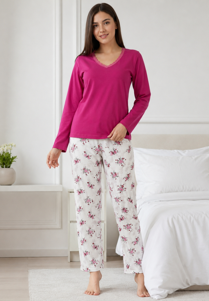 Pijama de damă cu bluză cu maneca lunga și pantaloni - Siclam ,Engros