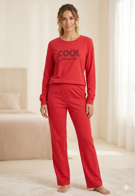 Pijama dama ,"COOL", culoare rosu,Engros