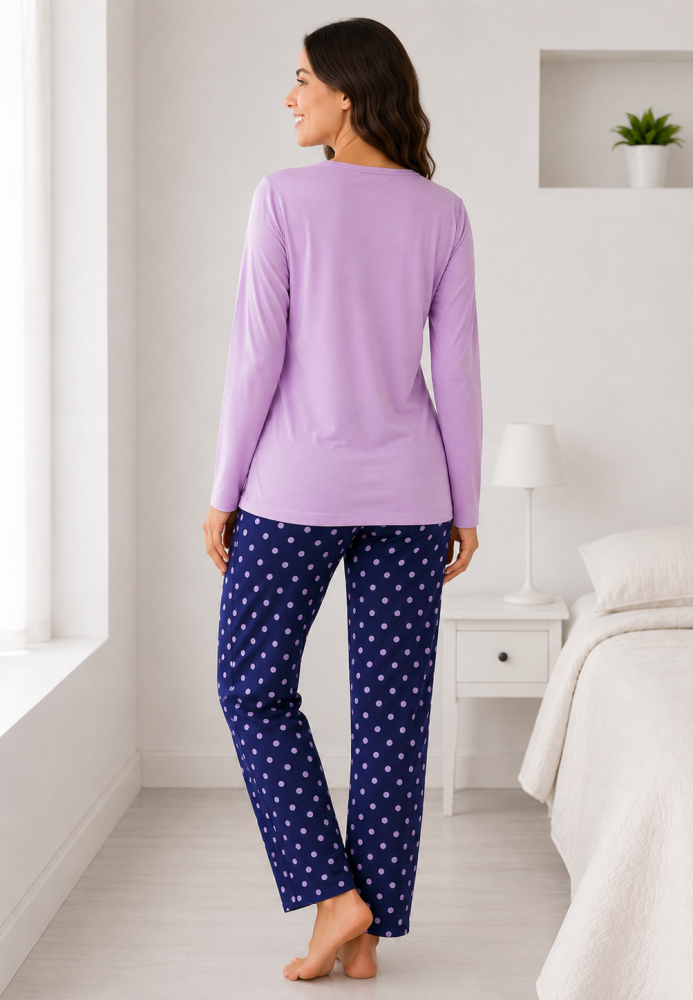 Pijama de damă cu bluză cu maneca lunga și pantaloni -Lila,Engros