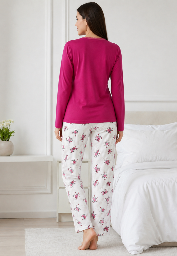 Pijama de damă cu bluză cu maneca lunga și pantaloni - Siclam ,Engros