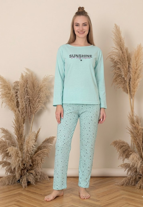 Pijama dama ,"SUNSHINE", culoare turcoaz,Engros