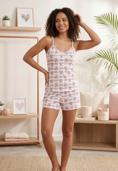 Pijama Damă, Maiou și Short, Imprimeu Ursulet,Culoare Alb, Engros