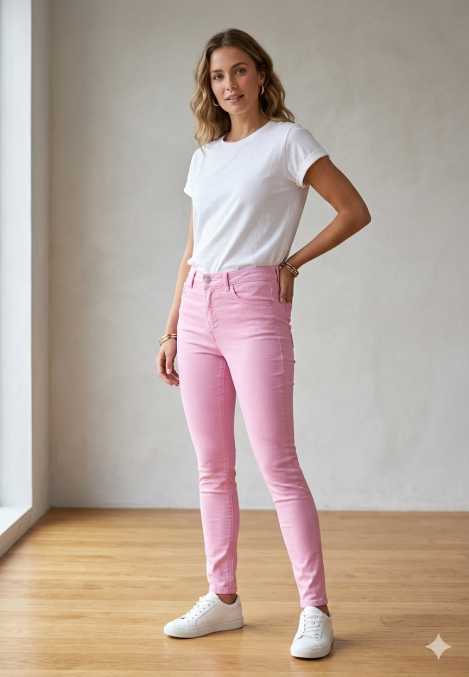Blugi Damă Skinny Talie înaltă – Material Elastic, Subțire, Culoare Mov Deschis ,Engros