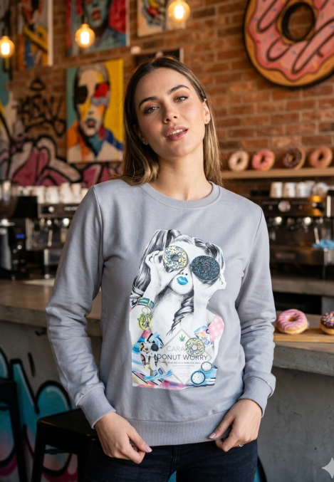 Bluza dama , imprimeu colorat,culoare gri,En-gros