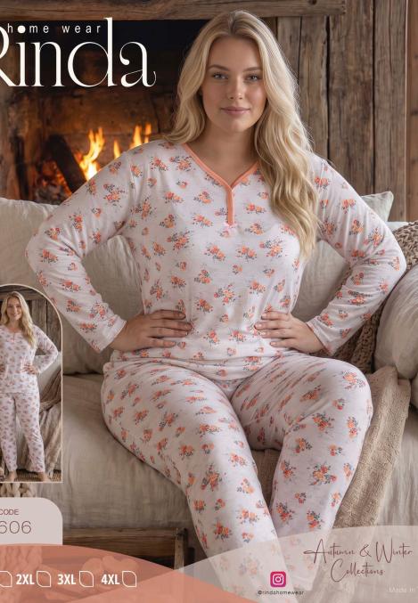 Pijama dama Big Size Serena cu maneca lunga si pantaloni lung,Engros