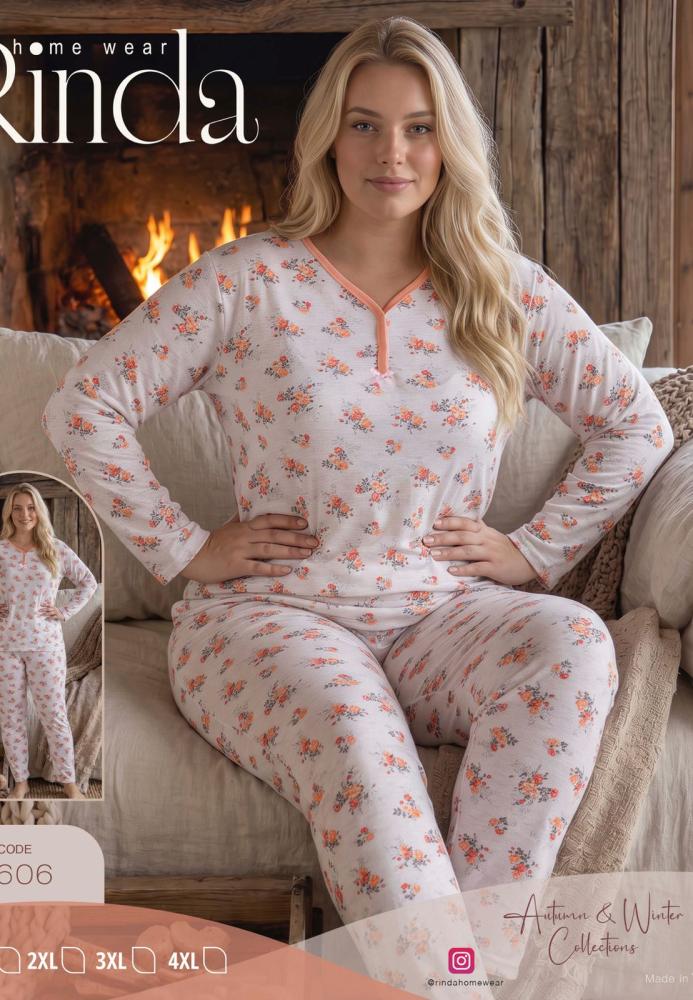 Pijama dama Big Size Serena cu maneca lunga si pantaloni lung,Engros