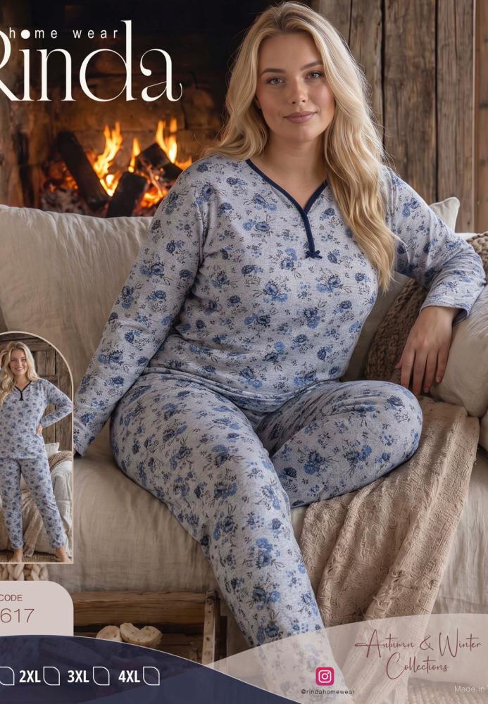 Pijama dama Big Size Serena cu maneca lunga si pantaloni lung,Engros