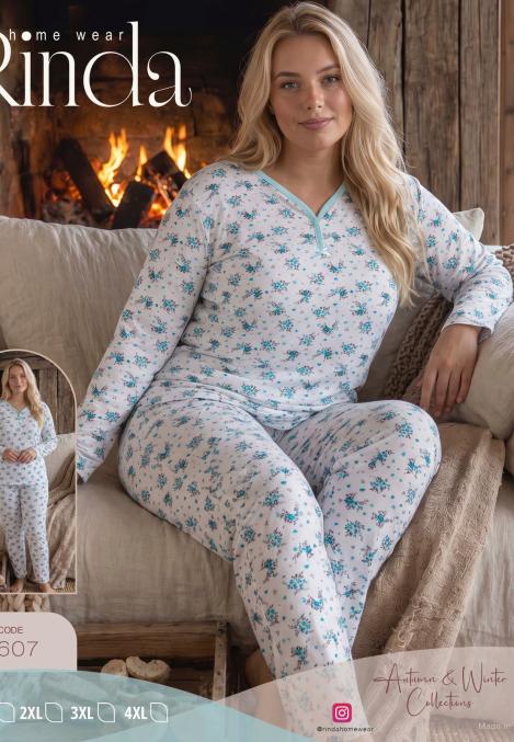Pijama dama Big Size Serena cu maneca lunga si pantaloni lung,Engros
