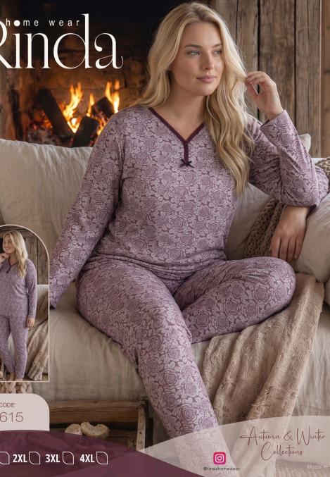 Pijama dama Big Size Serena cu maneca lunga si pantaloni lung,Engros
