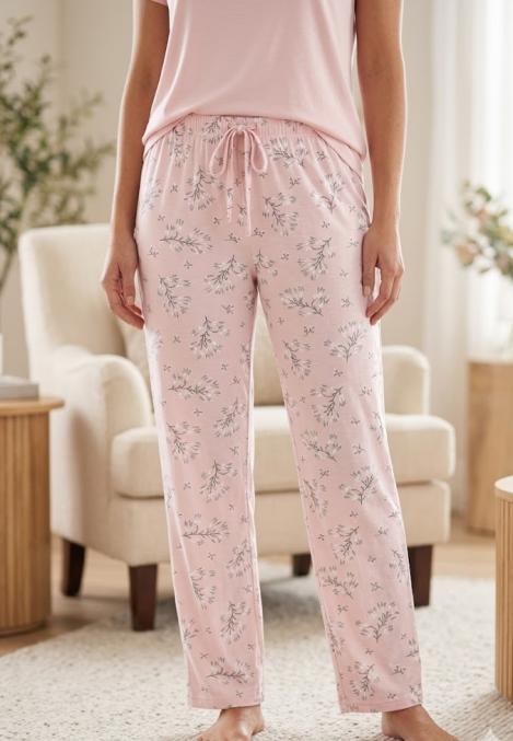 Pantaloni de Pijama Dama Lungi,Big Size,Culoare Roz cu Negru, Engros