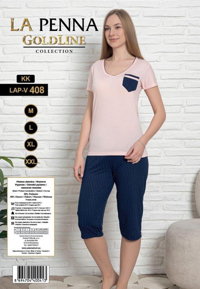 Pijama dama, Mânecă scurtă, Pantaloni 3/4, culoare Roz, Engros