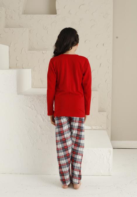 Pijama Fete, Mânecă Lungă si Pantaloni Lungi, Imprimeu CONNECTED ,Culoare Bordo,Engros