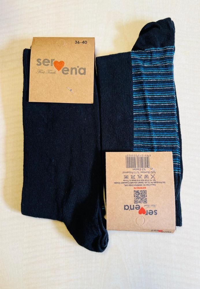 Sosete Unisex,Inalte,Culoare Negru cu Dungi ,Engros