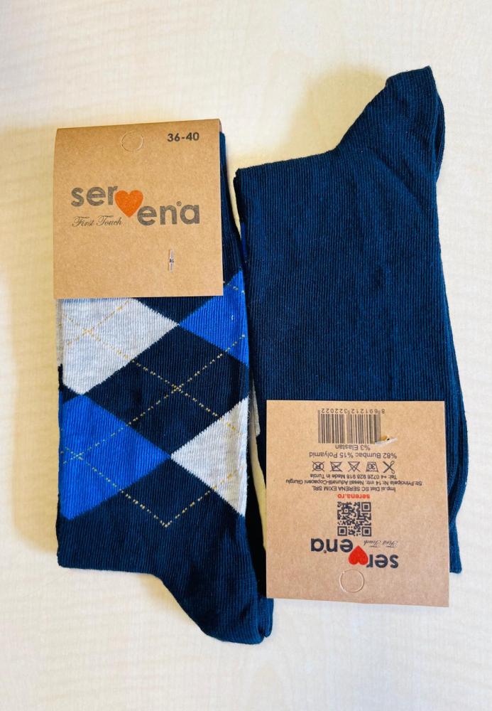 Sosete Unisex,Inalte,Culoare Negru cu Romburi Colorate ,Engros