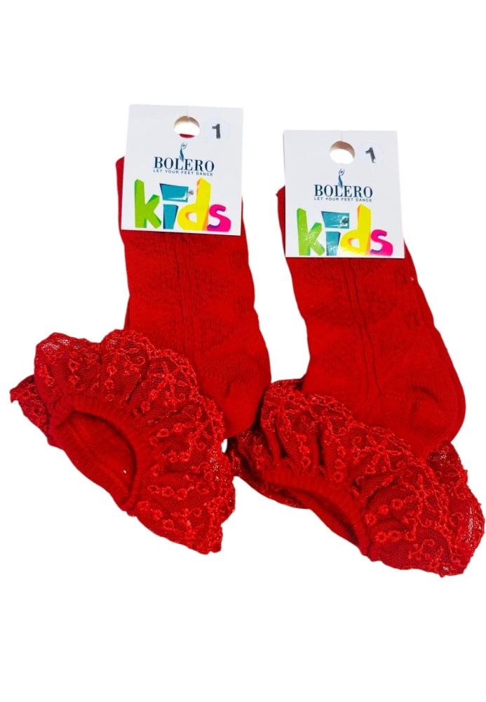 Sosete fetite cu Broderie,Culoare Rosu,Engros